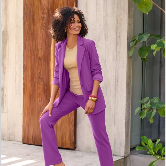 BOSTON PROPER Sz 4 Beyond Travel Vivid Violet Classic Boyfriend Blazer Retro EUC - Picture 2 of 12